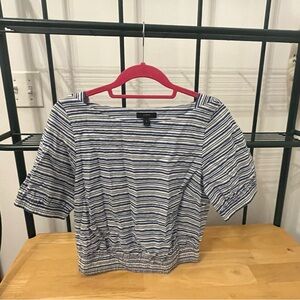 J Crew crop top size 6 blue white stripes defined waist boat neck